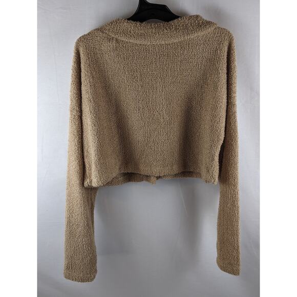 Cropped Cozy Cardigan Wild Fable Taupe L Brown Lightweight Fuzzy VNeck Button Up - Picture 2 of 11